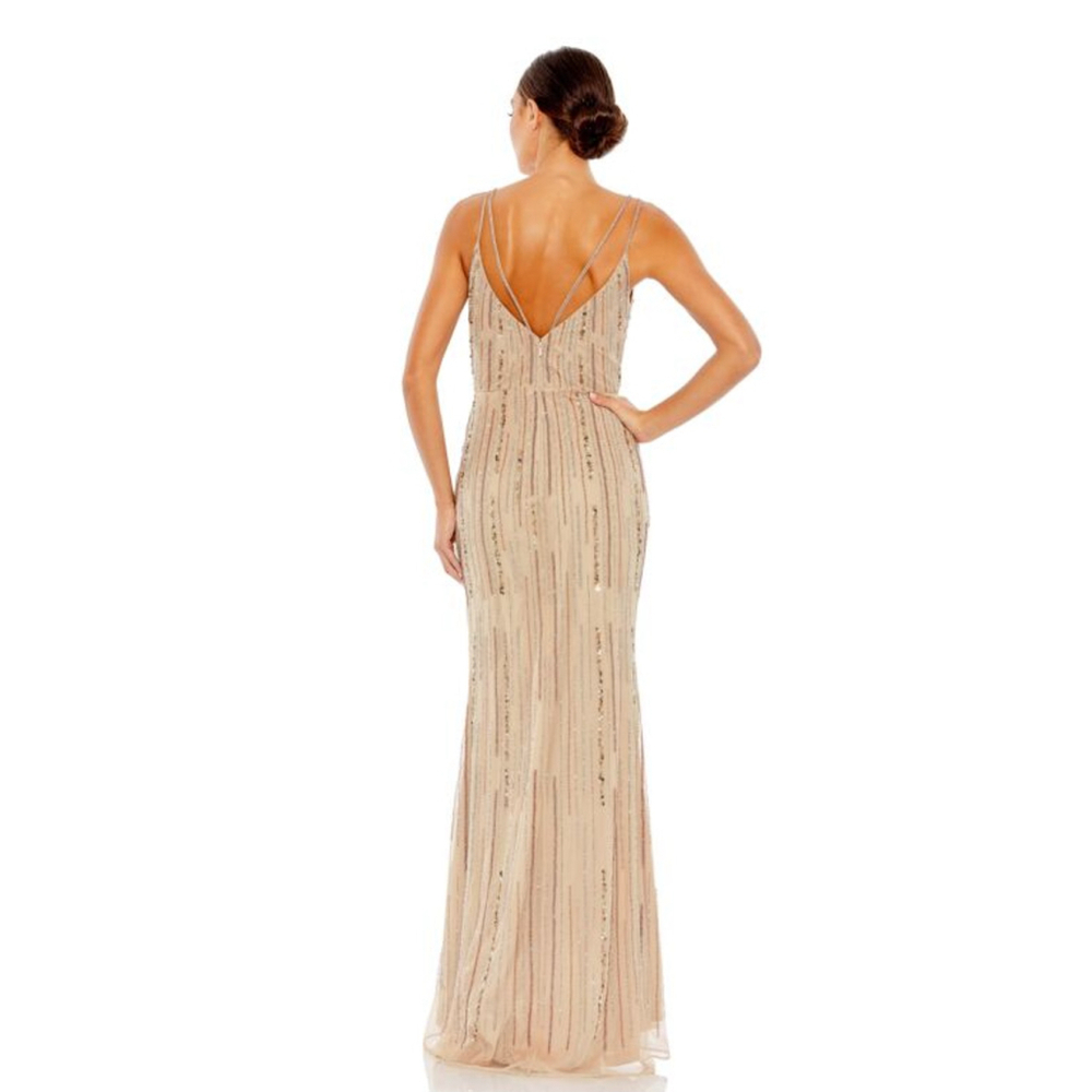 Mac Duggal Nude Surplice Front High Slit Dress, 10 - Picture 4 of 5